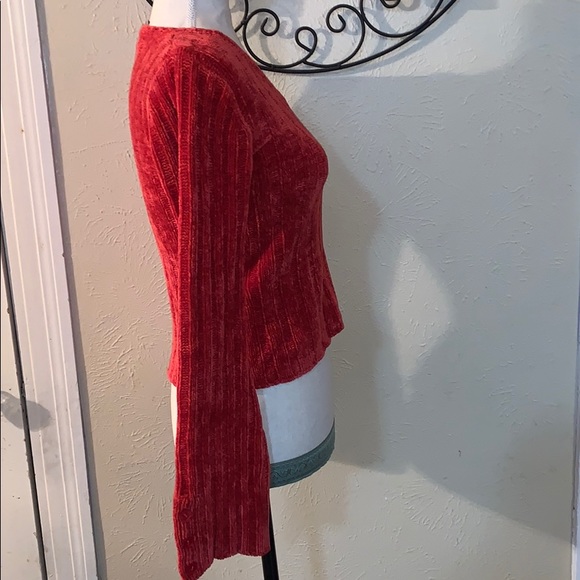 Red Crop top Sweater with Bell Sleeves - Picture 2 of 5